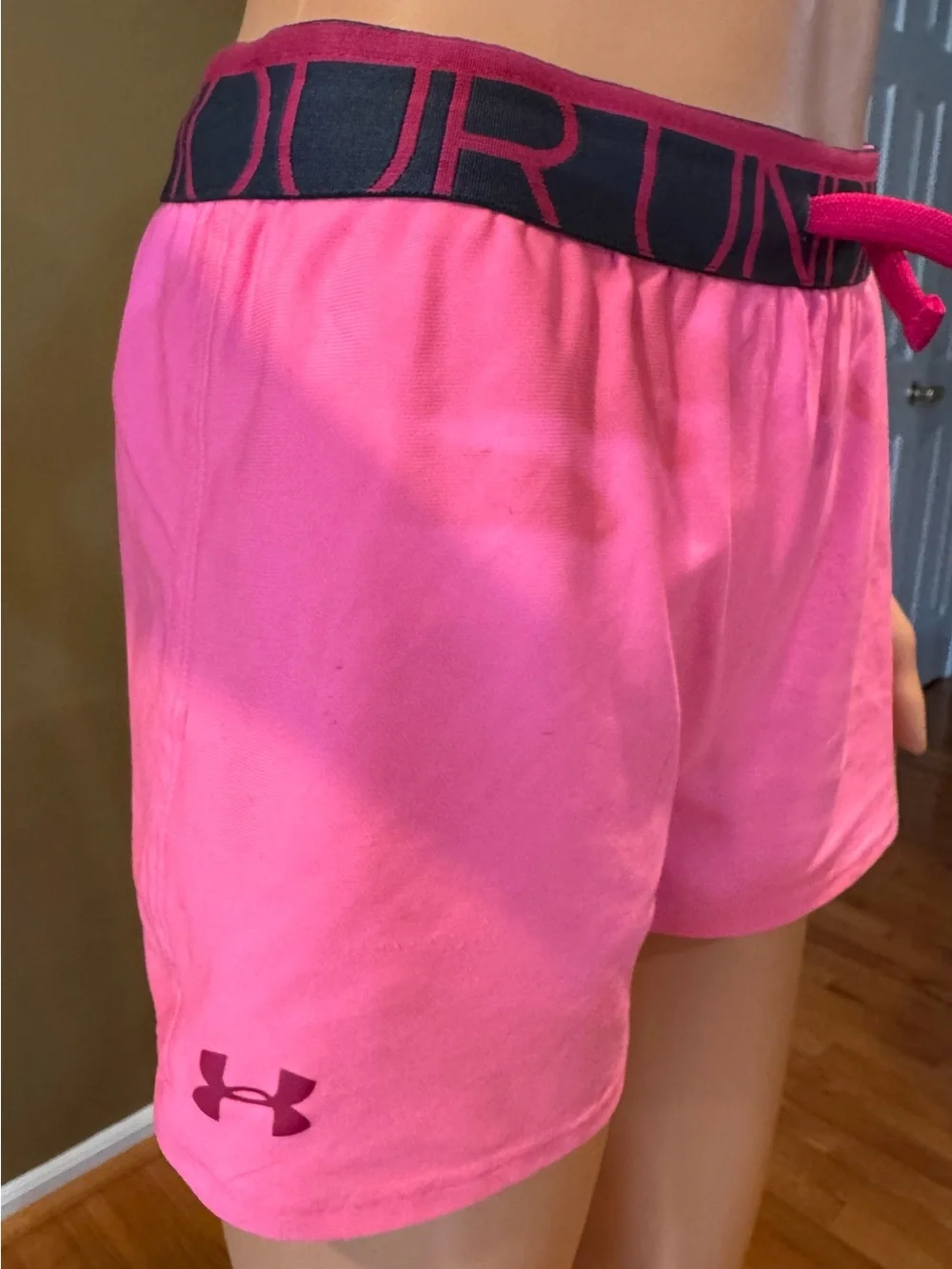 Under Armour Youth Hot Pink Athletic Shorts with Black Waistband